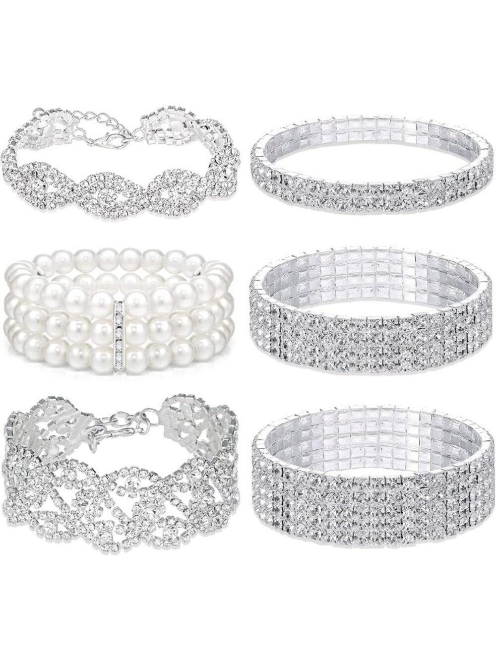 Sparkly Rhinestone Stretch Bracelets Set for Women - Bridal, Wedding, Stackable